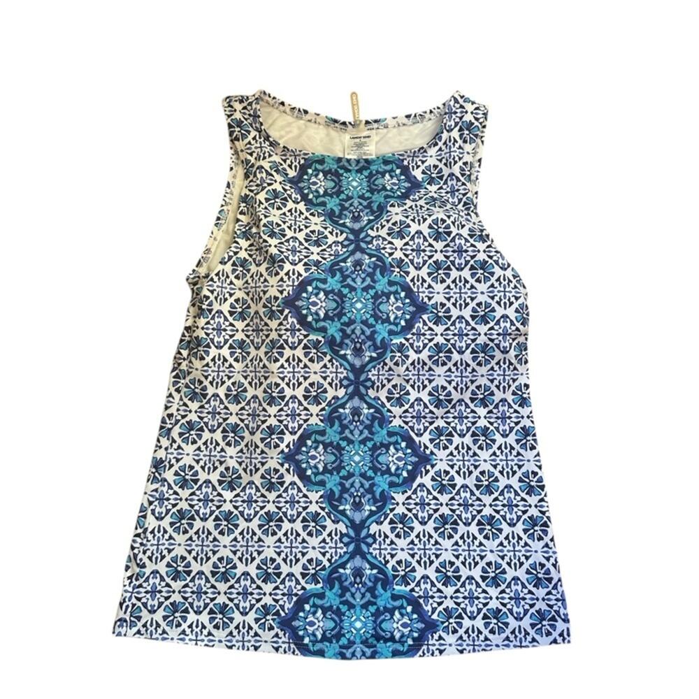 Lands' End Deep Sea Medallion High Neck Swim Suit Top Tankini Size 6